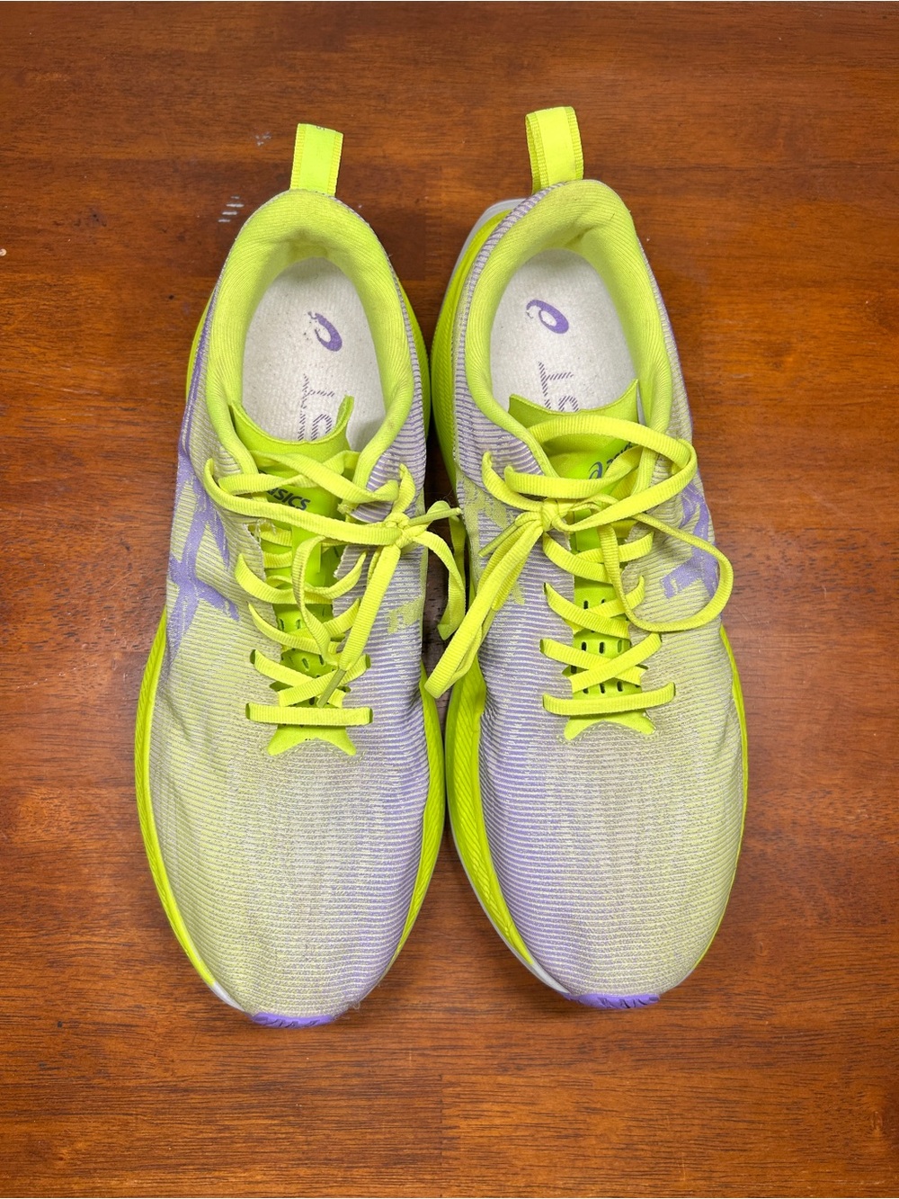 Asics Neon Yellow and Light Purple Athletic Running Shoes